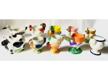 Grouping Of 10 Vintage Figural Animal Themed Egg Cups