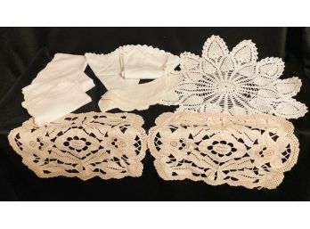 9 Piece Vintage Embroidered & Hand Crochet Doilies And Linens