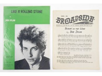 Bob Dylan Sheet Music (1965) And 'Broadside' Magazine With His Lyrics (1962)