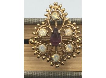 Opals And Garnet Stone In Very Pretty Antique Setting