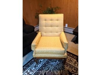 MCM Solid Wood Chair With Original Yellow-Gold Textured Fabric From The 60's.