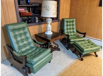 Set Of Two Green Leather Chairs (Table Sold Separately) - These Two Chairs Look Too Good To Separate!