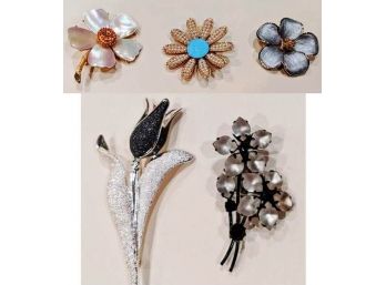 5 Fabulous Vintage Flower Power MCM Pins