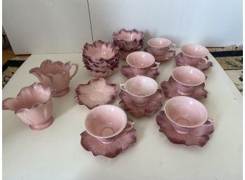 Beautiful Antique Ruffled Petal Dishes With Plum Trim - Perfect For Dessert!  Very Rare