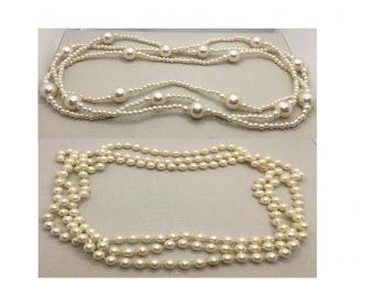 2 Pearlized Bead Necklaces - Very Long