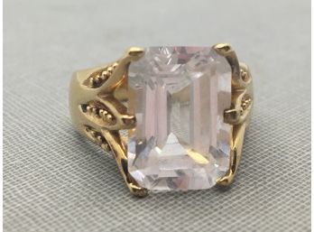 Sterling PJM Ring With Large Emerald Cut Cubic Zirconian