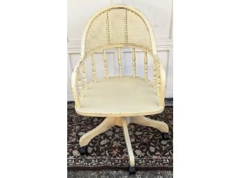 Vintage Shabby Chic Oak Desk Chair With Cane Back