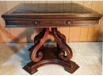 Solid Mahogany Square Table With Slate Top  -Sleek And Simple