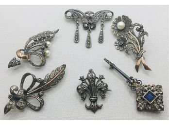 Gorgeous Lot Of Unique Vintage Sterling And Marcasite Pins