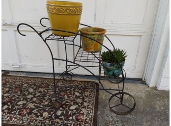 Three Tier Metal Planter With Two Clay Hand-painted  And One Ceramic Planter