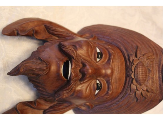 Wood Carved Wall Plaque Of A Face