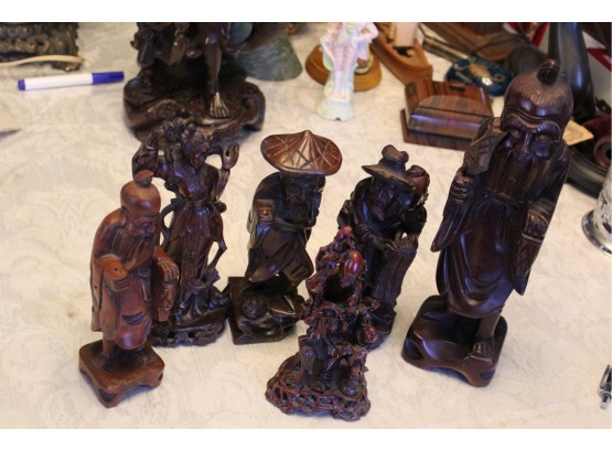 Lot Of Asian Carved Pieces Statue Mostly Wood