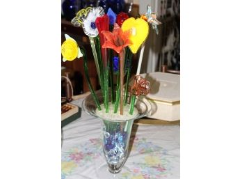 Glass Vase With Glass Flowers