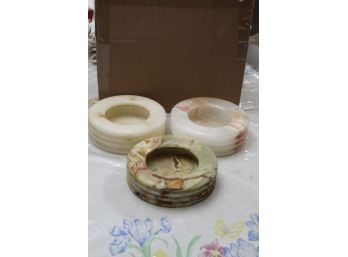 3 Alabaster Ashtrays Or Candle Holders