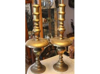 2 Large Brass Candlesticks