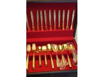 Flatware Service With Gold Wash Rogers Cutlery IS