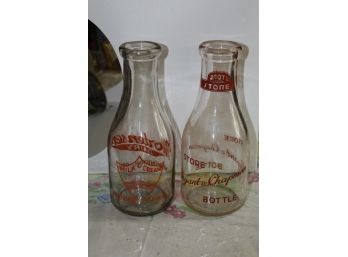 2 Old Glass Farm Dairy Milk Bottle Bottles