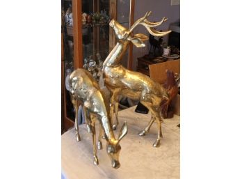 2 Large Brass Deer