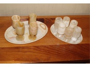 2 Sets Of Stone Shot Glass Cups With Tray