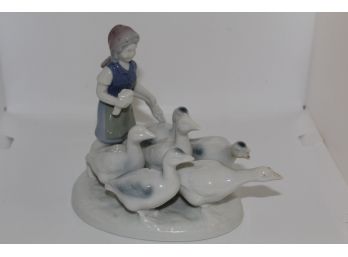 Vintage Bavarian Figurine Girl With Geese