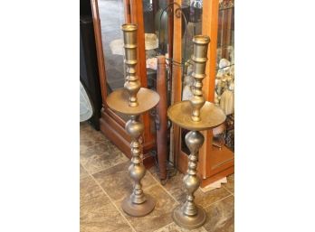 2 Very Large Floor Brass Candle Stands