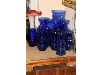 Lot Of Cobalt Blue Vases And A Few Art Glass Vases