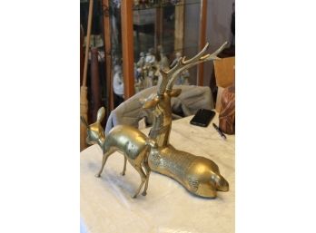 2 Brass Deer Statues