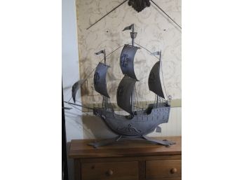 Large Metal Galleon Sailing Ship