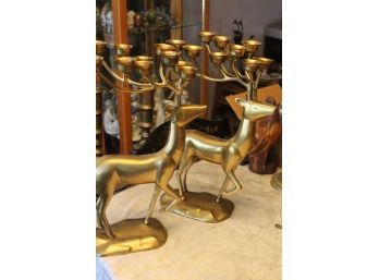 2 Brass Deer Candlestick Holders