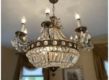 Spectacular Antique Brass And Glass Chandelier