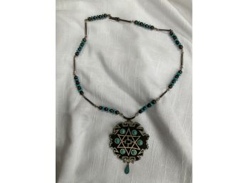 Awesome Taxco Sterling And Turquoise Necklace Brooch