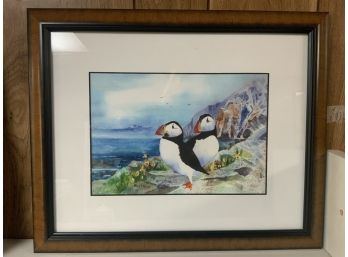 Nice Framed Puffins Watercolor Print ~ Maida Kelley ~