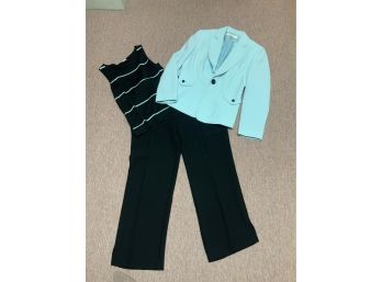 Gorgeous Tahari Arthur S. Levine Lt Turquoise And Black 3 Piece Set