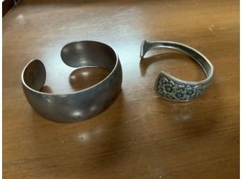 2 Vintage Cuff Bracelets Sterling And Silverplate