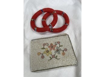 Nice Vintage Beaded Wallet From France And Bangles