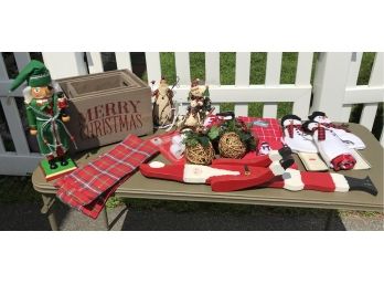 Country Christmas Box Lot #37- Three Nesting Boxes, Towels, Wine Cozies & More