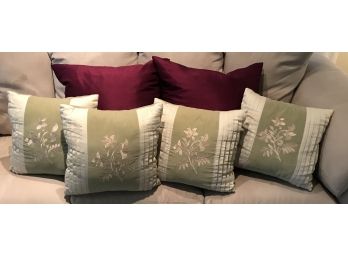 Lot Of Six Pillows - Sage, Linen & Plum Colors