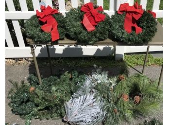 Lot Of Garland, Greens & Eight Wreaths