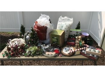 Christmas Box Lot #42- Miniature Fences, Trees, Bulbs, Golf Balls & More