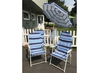 Four Folding Chairs & Umbrella
