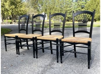 A Set Of 4 Rush Seated Dining Chairs By Ethan Allen