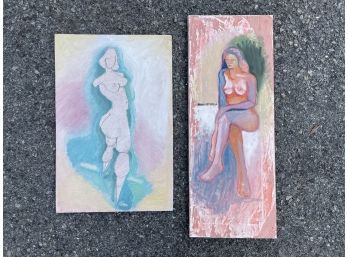 A Pair Of Nudes, Oil On Canvas/Mixed Media, Unframed