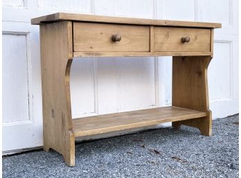 A Vintage Pine Bench With Storage Drawers