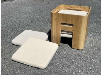 A Modern Bamboo Seating/Storage Cube With Cushions