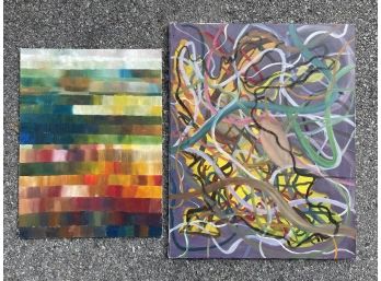 A Pair Of Unframed Modern Abstract Paintings