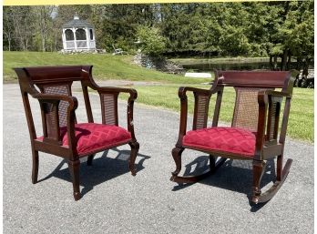 A Pair Of Antique Cane Backed Parlor Chairs