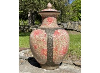 A Brass  Accented Ceramic Ginger Jar