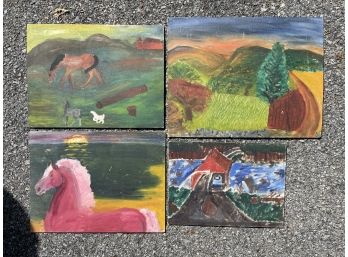 A Series Of 4 Oil On Boards - Equestrian Themed