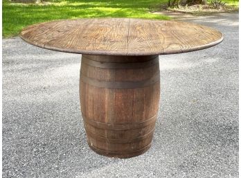 A Vintage Whiskey Barrel Table By Old Hickory Furniture