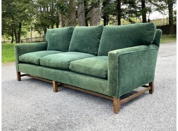 A Custom Down Stuffed Modern Sofa In Green Velvet